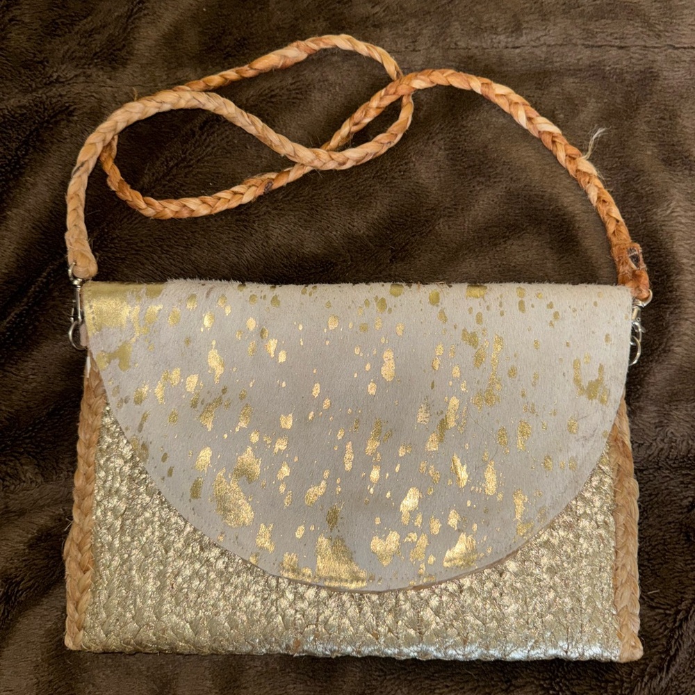 Elegant Gold and Tan Crossbody Bag